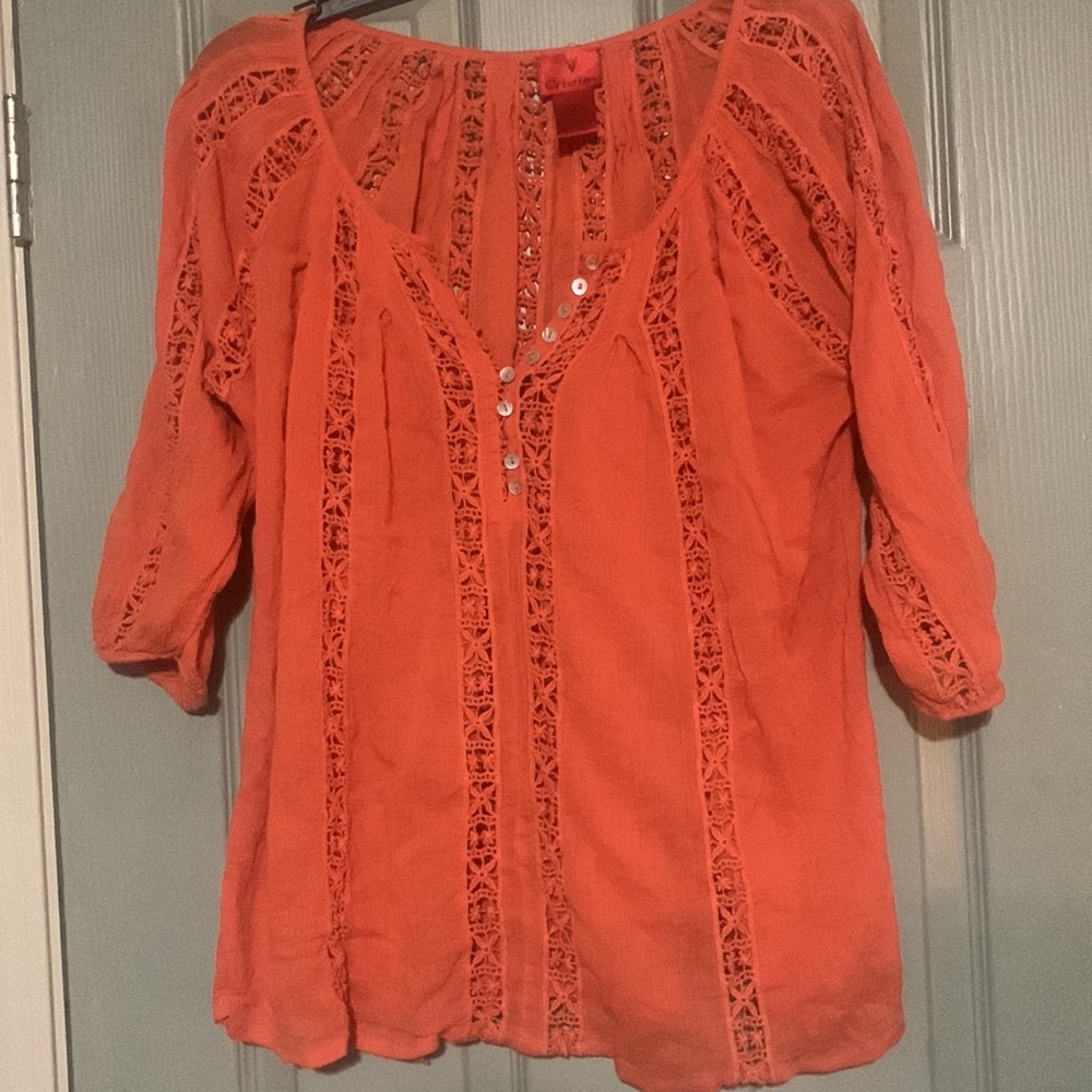 V Christina Womens Top 100% Cotton Size Large. 3/4 Sleeves. Tunic/Blouse